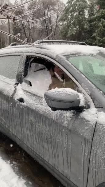 Frozen Car Window Break Winter Blizzard — Αρχείο Βίντεο