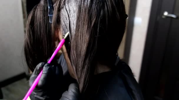 Brunetka Kobieta Kolorowanki Włosy Domu Wgląd Życie Domowe — Wideo stockowe