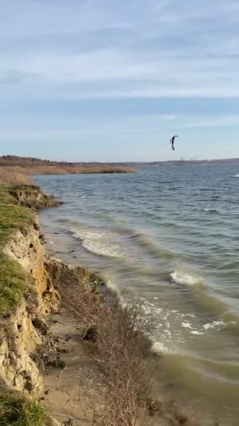 Kite Surfing Adventure Riding Wind Waves Skilled Man — Stock Video