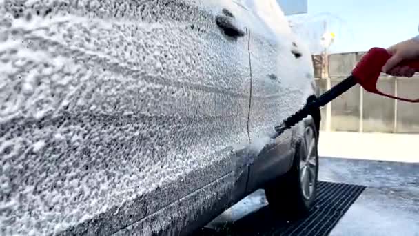 Autowäsche Reinigungsschaum Hochdruck — Stockvideo