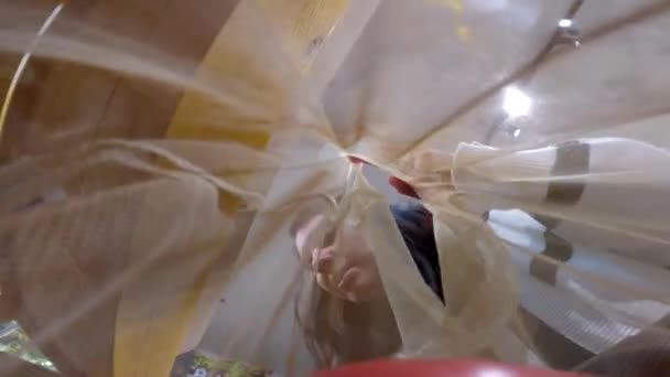 Alışveriş Mağazasından Domatesleri Seçen Örgü Çantalı Kadından Manzara — Stok video
