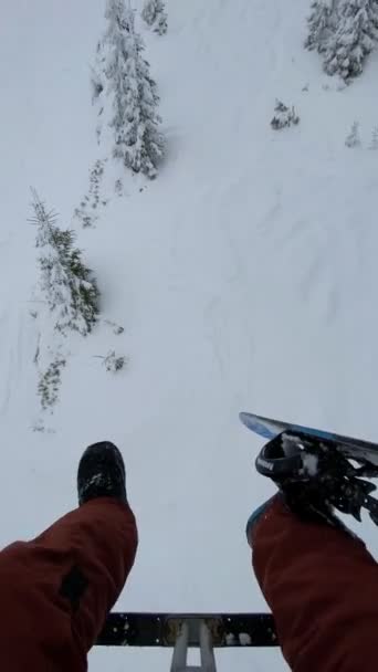 View Ski Resort Chair Lift Snowed Powder Day Winter Activities — Stock Video