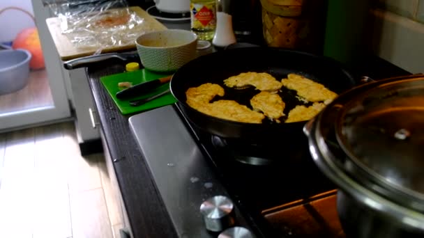 Fritar Cortar Carne Frango Close Comida Doméstica — Vídeo de Stock