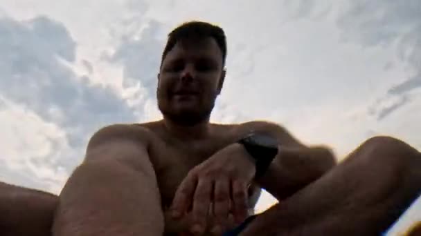 Happy Man Taking Selfie Supboard Summertime — Stock Video