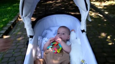 Park sabitlenmiş kamera görüntüsünde Bebek Arabasında Oyun Zamanı Eğleniyor