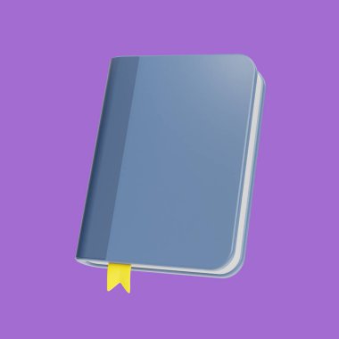 Mor arkaplanda en az 3 boyutlu defter simgesi. 3d oluşturma