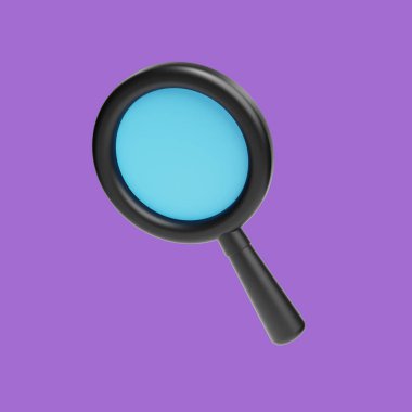 Mor arkaplanda asgari 3D büyüteç simgesi. 3d oluşturma