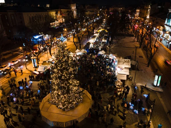 Overhead View City Center Christmas Holidays Overcrowded Square Street Food — Stockfoto