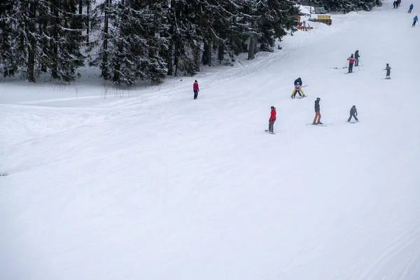 Slovakia Jasna February 2022 People Skiers Eating Top Slope Copy — Zdjęcie stockowe