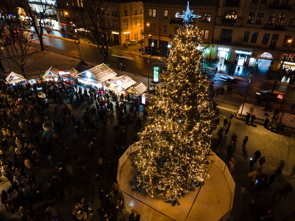 Overhead View City Center Christmas Holidays Overcrowded Square Street Food — Foto de Stock