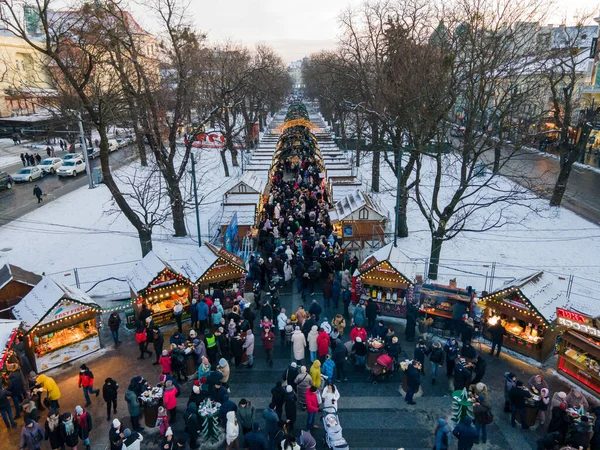 Overhead View City Center Christmas Holidays Overcrowded Square Street Food — Stock Fotó