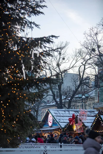 Lviv City Christmas Tree Close Copy Space — Fotografia de Stock