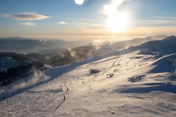 Coucher Soleil Dessus Piste Ski Slovaquie Tatra Montagnes Copier Espace — Photo
