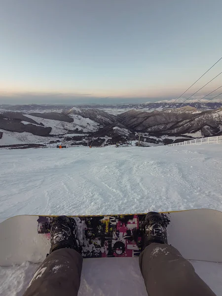 Snowboarder Ponto Vista Partir Espaço Cópia Inclinação Eslováquia Jasna — Fotografia de Stock