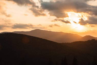 colorful sunset on top of ukrainian mountain carpathian