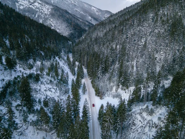 stock image aerial view of snowed road in tatra mountains car travel concept