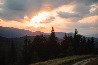 colorful sunset on top of ukrainian mountain carpathian