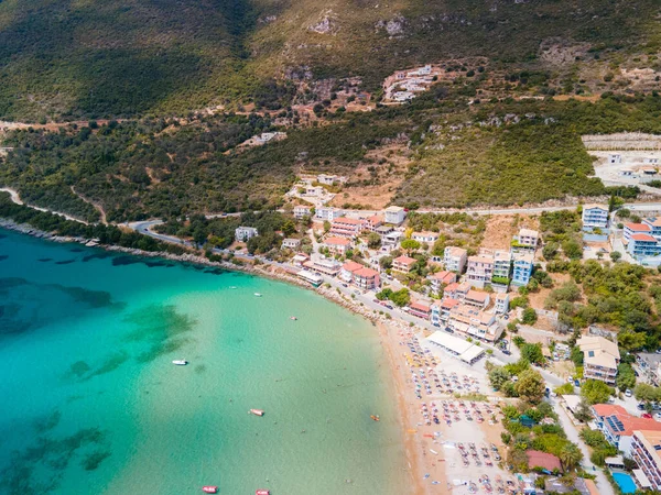 Vista Aérea Playa Vasiliki Windsurf Isla Lefkada Grecia Copia Espacio — Foto de Stock