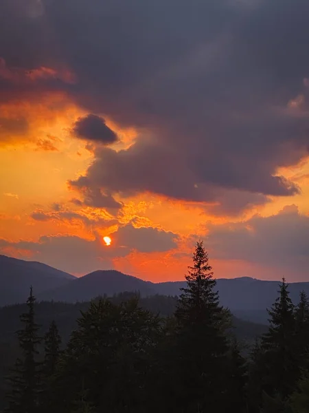 Colorful Sunset Top Ukrainian Mountain Carpathian — Stock Fotó