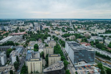 Panoramik hava görüntüsü Warsaw gökdelenleri.