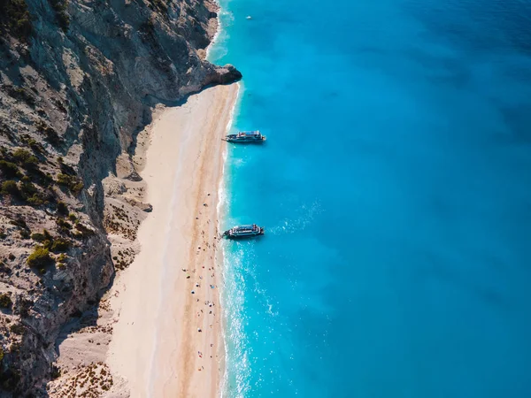 Vista Aérea Praia Egremni Ilha Lefkada Grécia Férias Verão — Fotografia de Stock