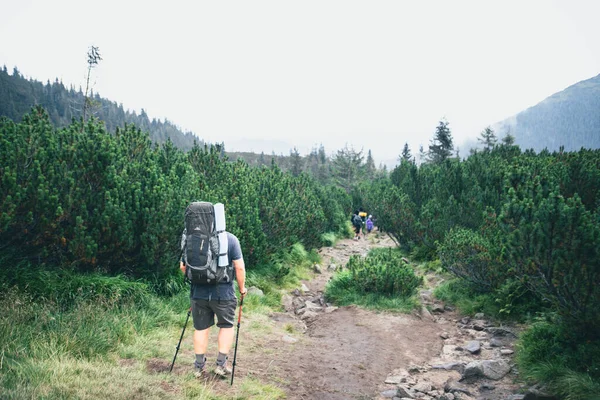 Hiking Concept Backpackers Mountain Trail — Stock Photo, Image