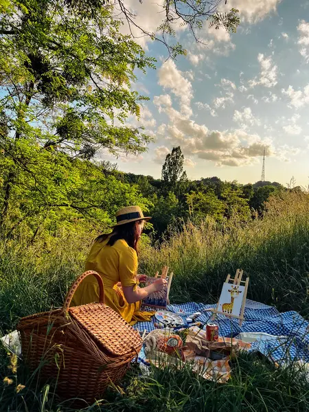 Nature Inspired Artwork Drawing Pictures Lovely Picnic — Stock Photo, Image