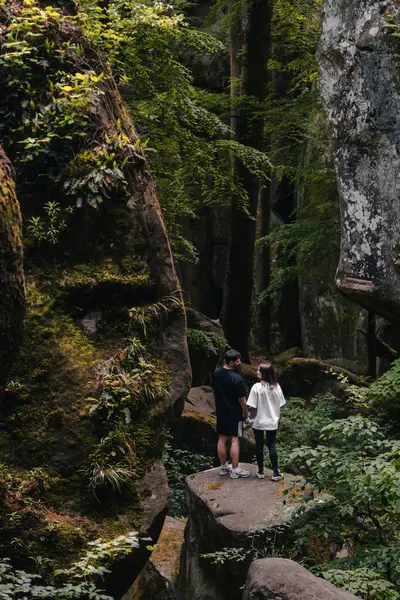 Paar Touristen Wandern Schlucht Den Waldkarpaten lizenzfreie Stockbilder