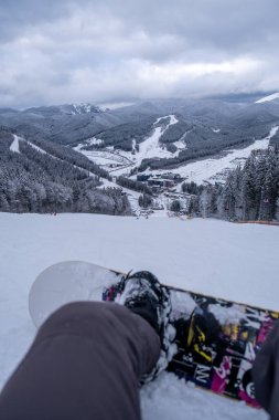 Snowboarder Enjoying Winter Landscape Bukovel Ukraine clipart