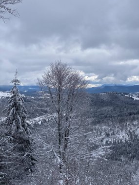 Karlı Dağ Manzarası Bulutlu Gökyüzü Kopya Alanı Altında