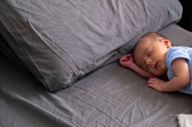 Gri Battaniyedeki Huzurlu Uyuyan Bebek kopya alanı