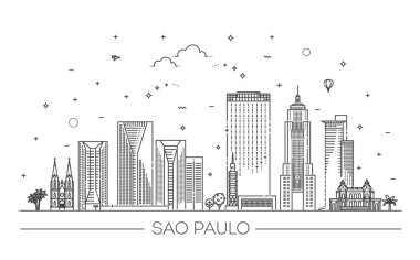 Sao Paulo, ayrıntılı anıtlar silueti. Vektör illüstrasyonu