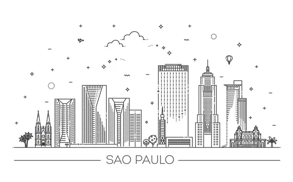 Sao Paulo Gedetailleerde Monumenten Silhouet Vectorillustratie — Stockvector
