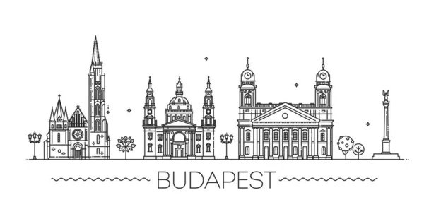 Budapeszt Węgry Zarys Miasta Wektor Ilustracji Symboliczne Zabytki Podróży — Wektor stockowy