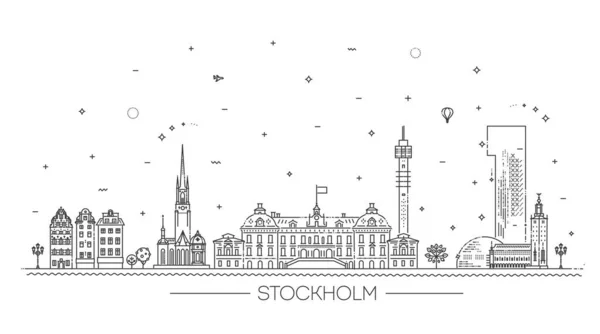 Suecia Esta Ilustración Representa Ciudad Con Sus Edificios Más Notables — Vector de stock