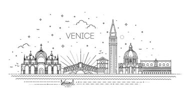 İtalya, Venedik, Tüm ünlü binalarla Çizgi Sanat Vektörü illüstrasyonu