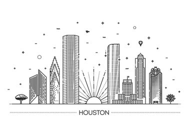 Minimal Houston, Linear City Skyline. Vektör illüstrasyonu