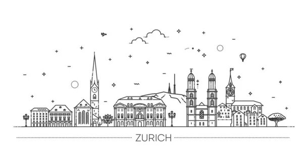 Geschäftsreisen Und Konzept Mit Historischer Architektur Zürcher Stadtbild Mit Wahrzeichen — Stockvektor