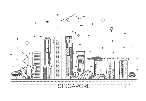 Singapore Architektur Linie Skyline Illustration Linearer Vektor Stadtbild Mit Berühmten — Stockvektor