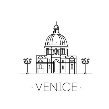 Santa Maria della Salute 'un vektör çizgisi çizimi. Aziz Meryem Sağlık, Venedik, İtalya