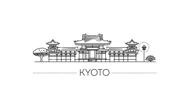 Kyoto 'daki Uji şehrindeki Budist tapınağı. Byodo-In, vektör İllüstrasyonu