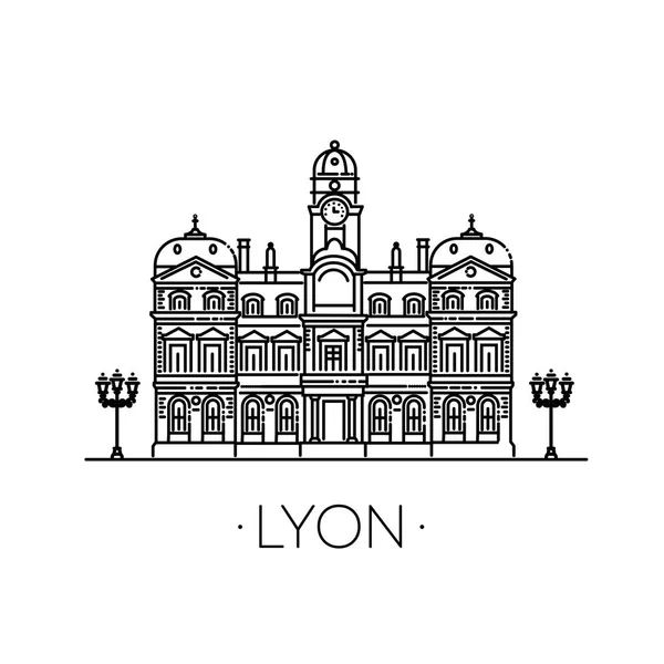 Векторная Иллюстрация Лионская Архитектурная Линия Горизонта Линейный Векторный Городской Пейзаж — стоковый вектор