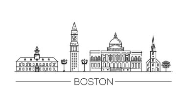 Boston Massachusetts ABD simgeleri. İzole nesneler ünlü şehir binaları. Vektör illüstrasyonu