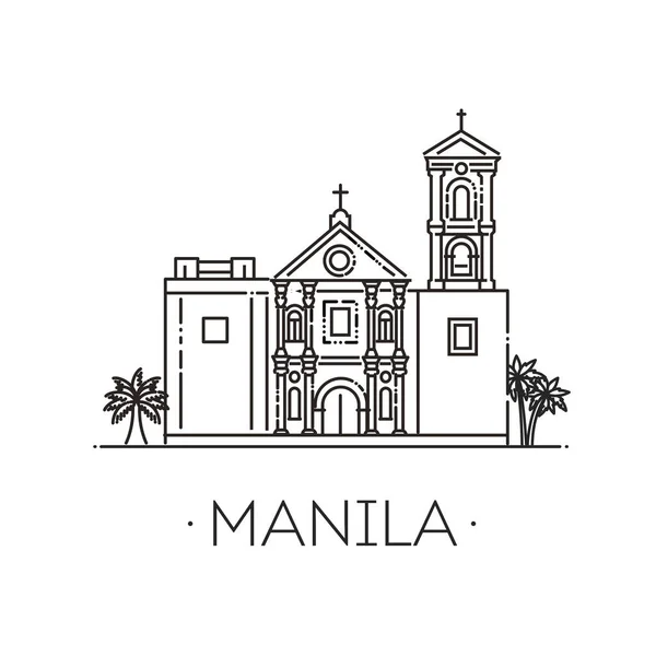 Catedral Manila Hito Filipenses Símbolo Asiano Ilustración Vectorial — Archivo Imágenes Vectoriales
