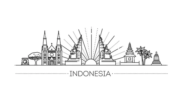 Indonésie Skyline Ville Linéaire — Image vectorielle