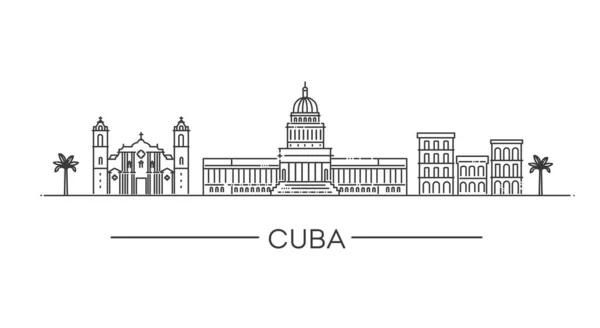 Cityscape Building Line Arte Vector Ilustração Design Cuba Vector — Vetor de Stock