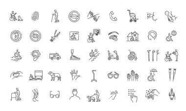 Disabled people Icons bundle. Linear dot style Icons. Vector illustration