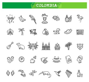 Set of colombia icons. Line art style icons clipart