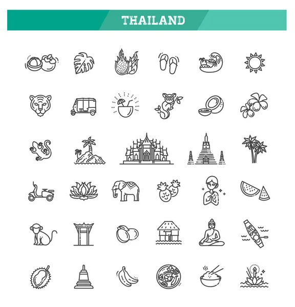 Tailandia Esboza Iconos Iconos Lineales Ilustración Vectorial — Archivo Imágenes Vectoriales