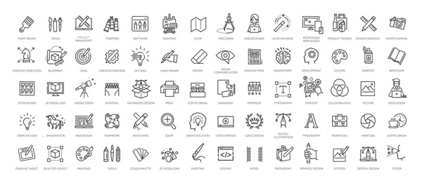Design Drawing Icons Set Line Style — Stock Vector